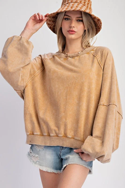 Saturday Sass Washed Caramel Pullover