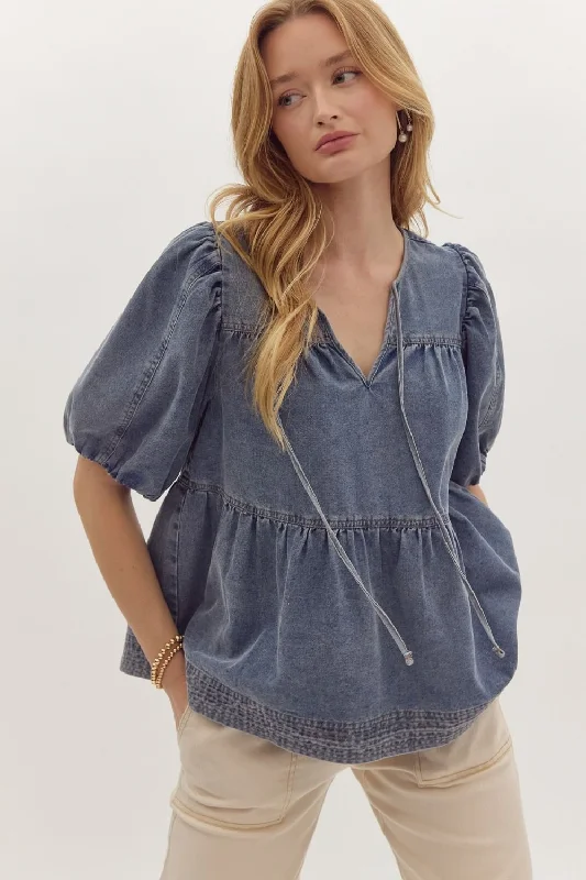 Denim Sass Blue Babydoll Top