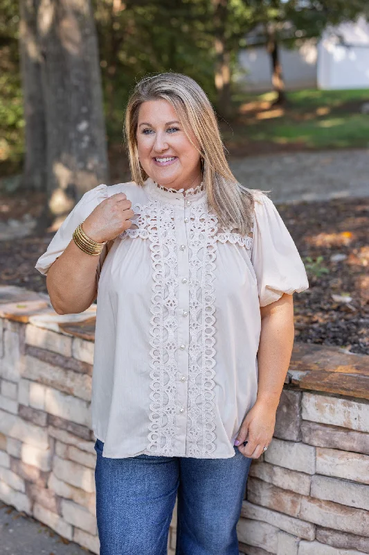 Embroidered Elegance Ecru Lace Top