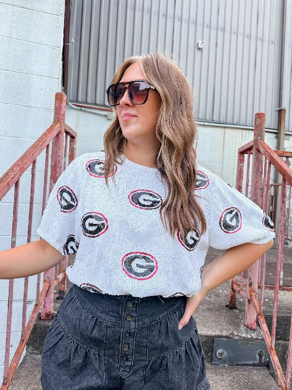 UGA Sequin Logo Crop Top