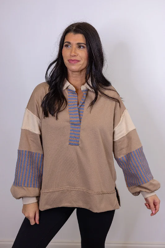 Colorblock Fabulous Mocha Blue Pullover