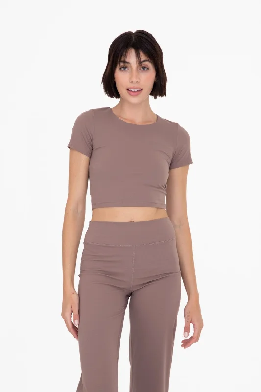 Mono B Deep Taupe Cropped Tee