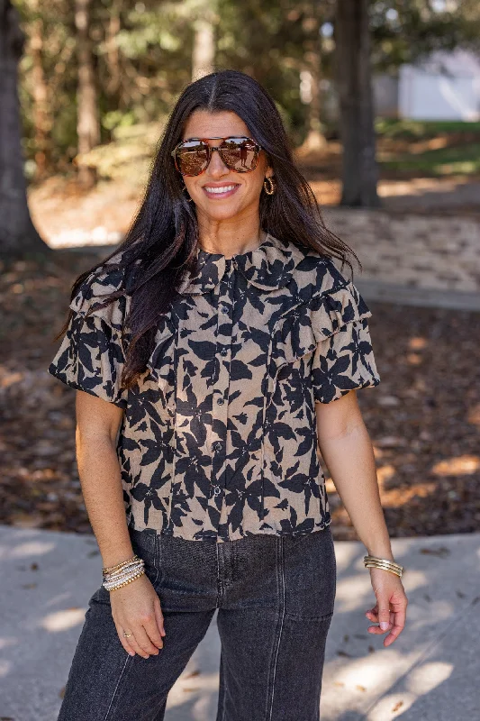 Refined Florals Taupe Blouse