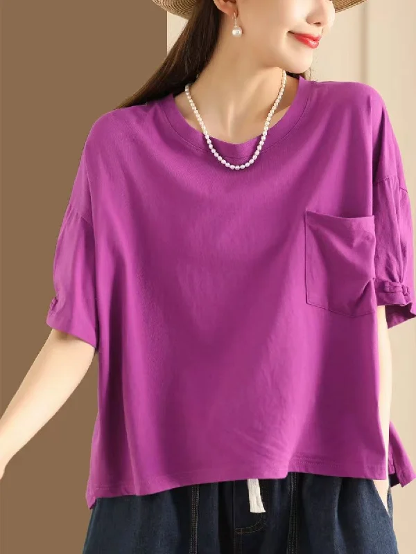 Rose Pink Summer Casual Solid Loose Cotton Shirt