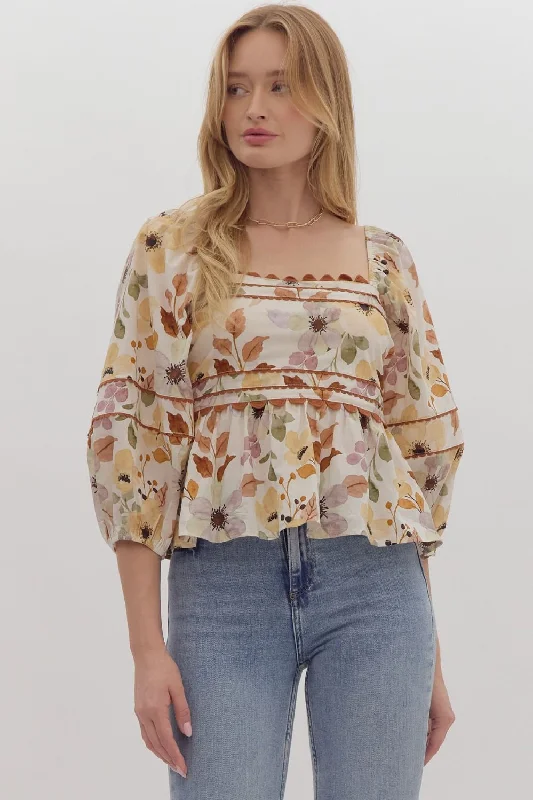 Floral Indulgence Cream Peplum Top