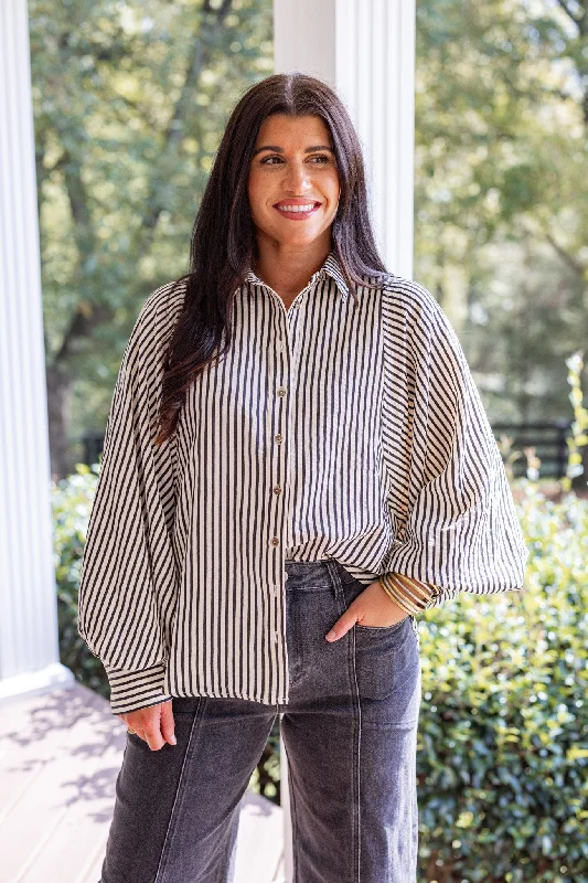 Striped Love Black Textured Top