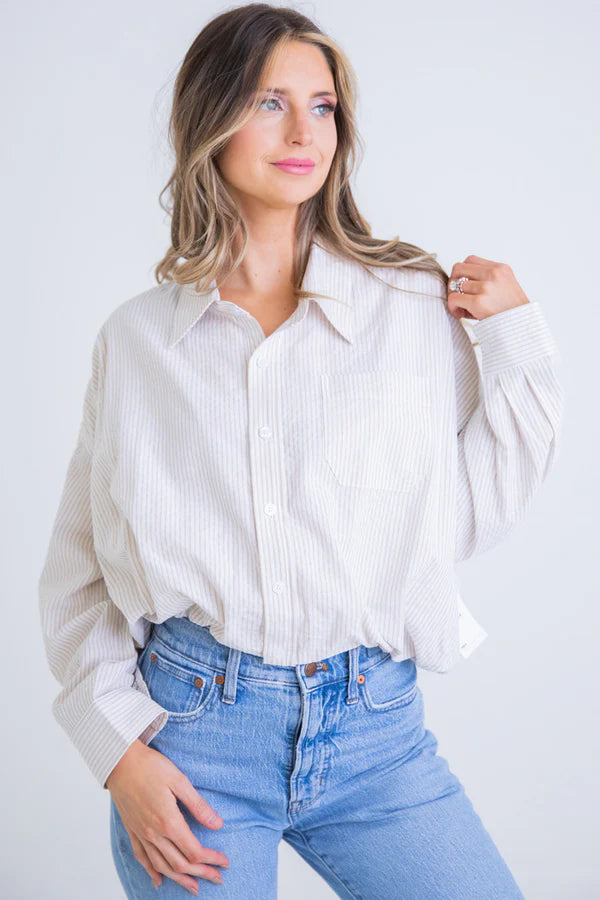 Classy Seersucker Tan Striped Top