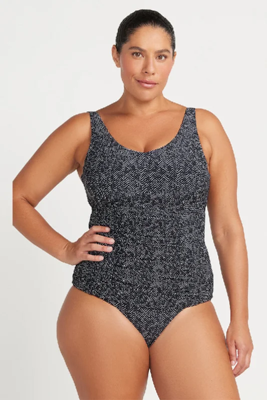 Black Zig Zag Raphael E / F Cup Underwire Tankini Top