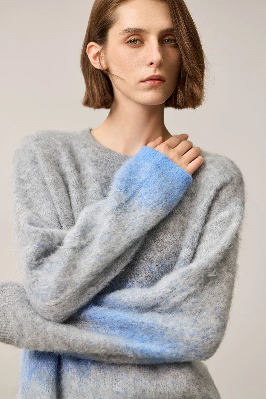 LILY Gray-Tone Gradient Contrast Crewneck Sweater