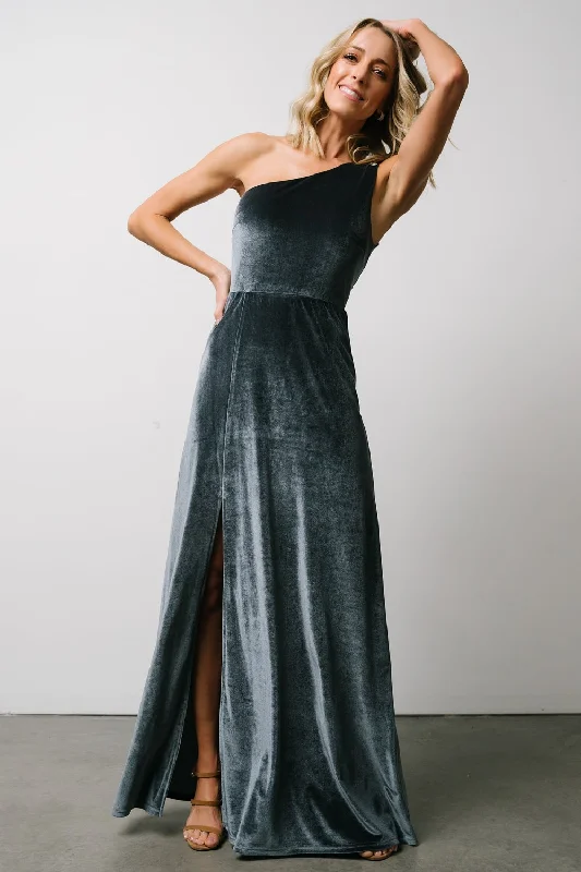 Tatiana Velvet One Shoulder Maxi Dress | Slate Blue