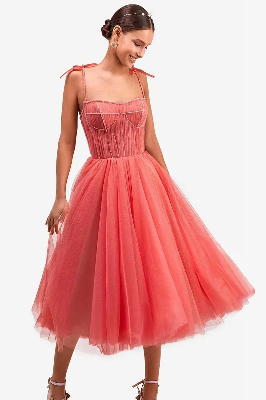 Sidney Tie-Strap Tulle Midi Dress