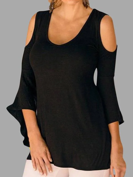 OEM ODM V-Neck 3/4 Sleeve Black T-Shirts