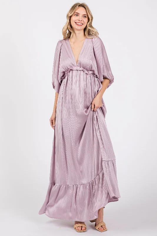 Lavender Striped Ruffle Accent Maxi Dress