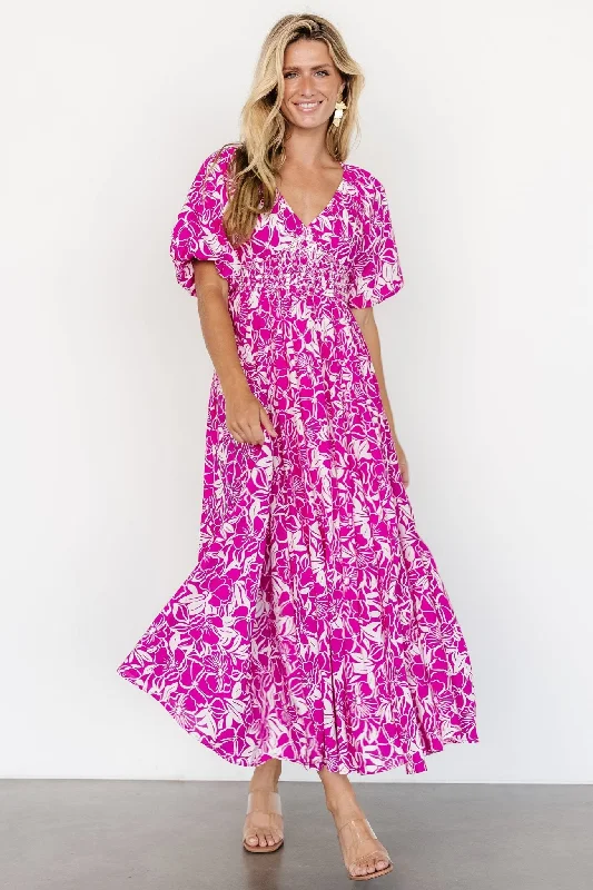 Elaine Maxi Dress | Magenta + White