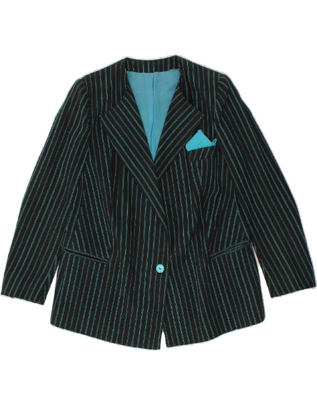 VINTAGE Womens 1 Button Blazer Jacket IT 46 Large Blue Striped