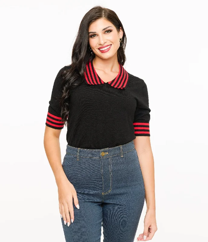 Black & Red Striped Collar Knit Sweater