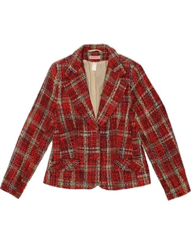 VINTAGE Womens 2 Button Blazer Jacket UK 14 Large Red Check Polyacrylic