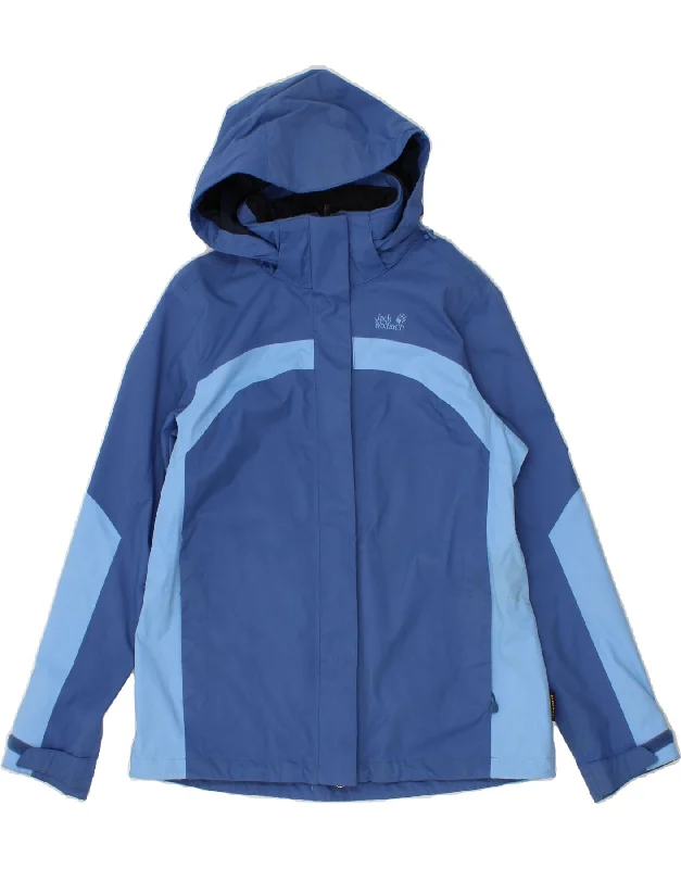 JACK WOLFSKIN Womens Hooded Rain Jacket UK 12 Medium Blue Colourblock