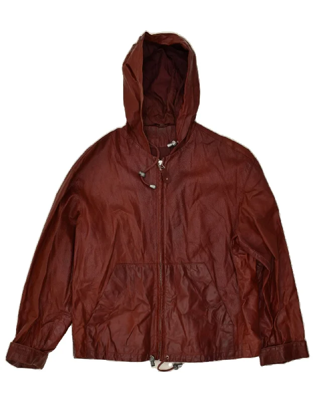 CONBIPEL Womens Hooded Leather Jacket IT 46 Large Red Leather