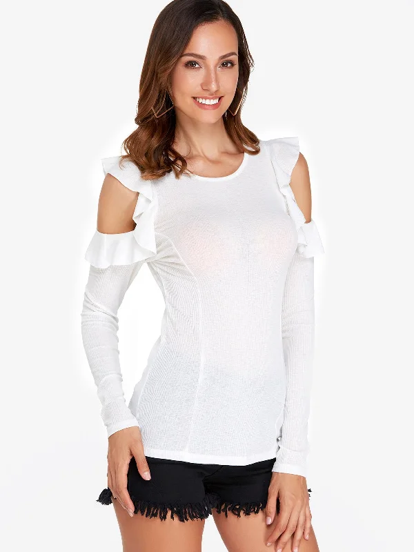 OEM ODM Round Neck Cut Out Long Sleeve White T-Shirts