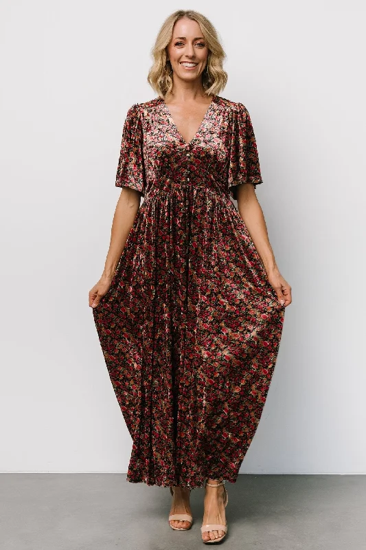 Irina Velvet Maxi Dress | Black Multi Floral