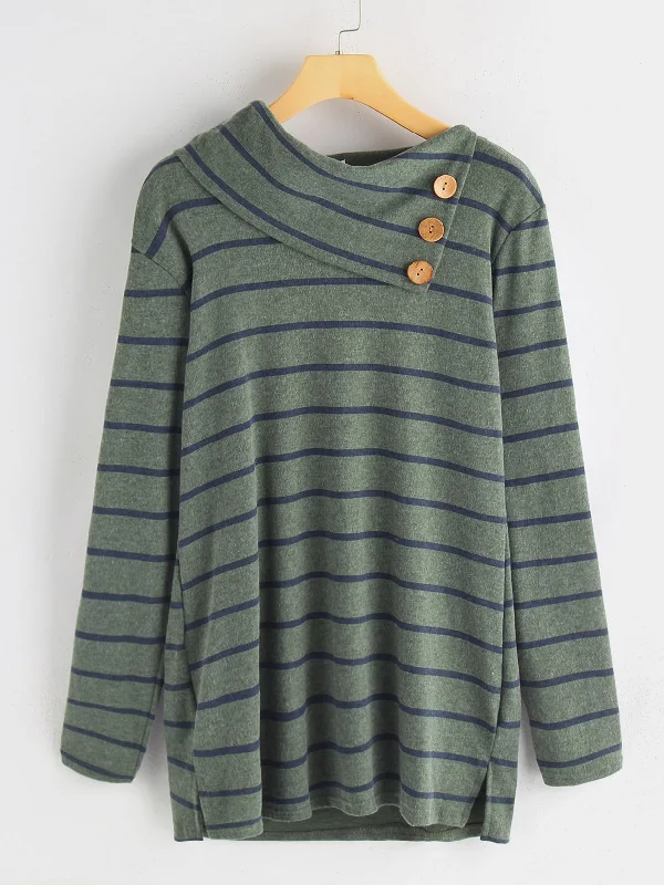 OEM ODM Drape Sagging Stripe Long Sleeve Green T-Shirts