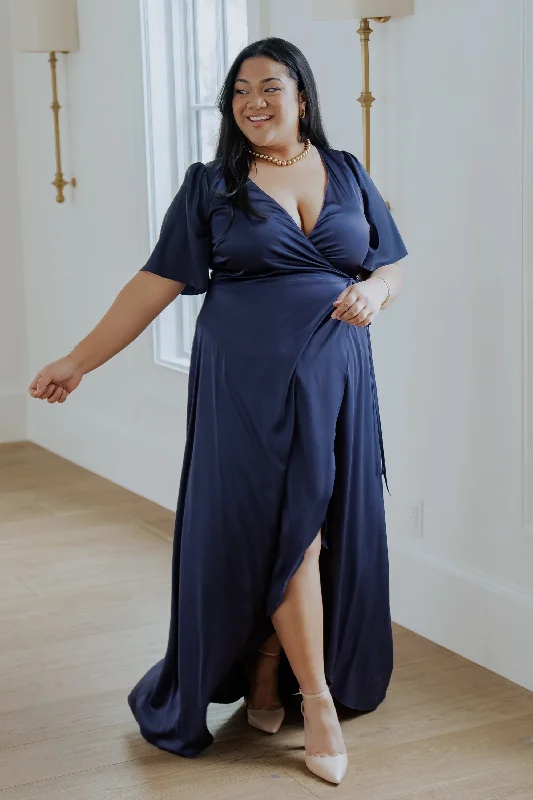 Vara Satin Maxi Wrap Dress | Navy