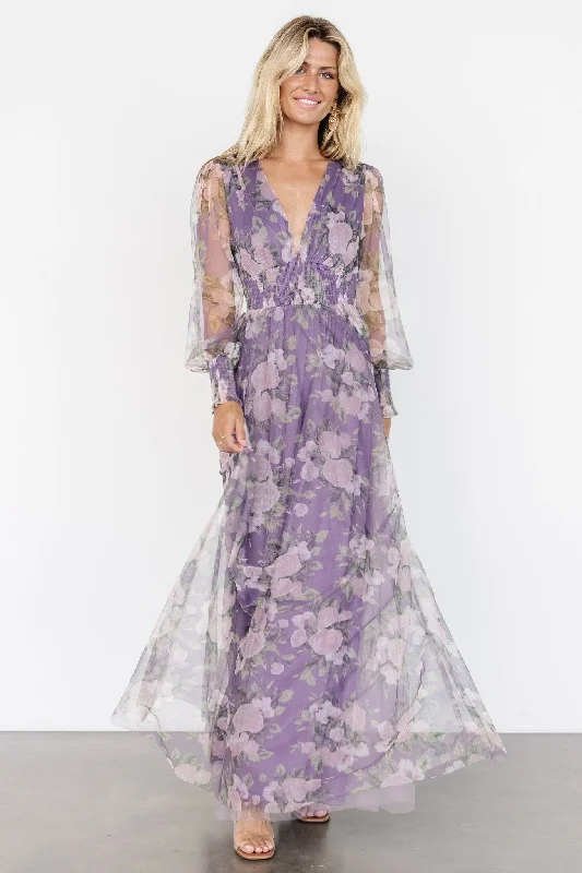 Layla Tulle Maxi Dress | Lavender + Blush Floral