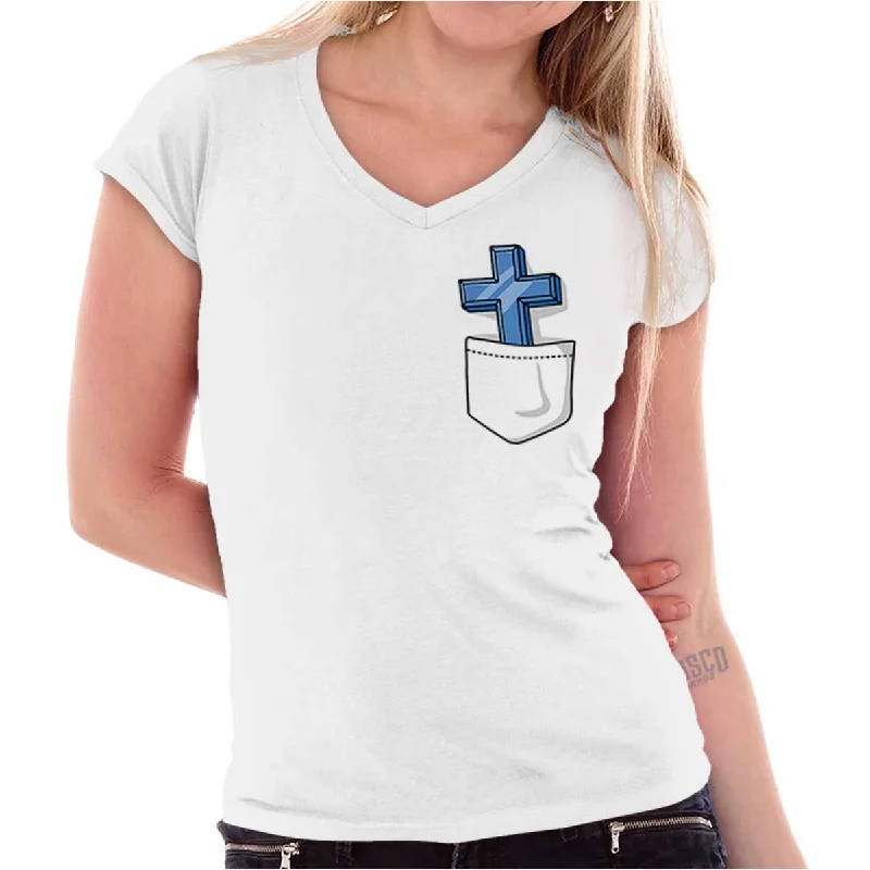 Pocket Cross Junior Fit V-Neck T Shirt