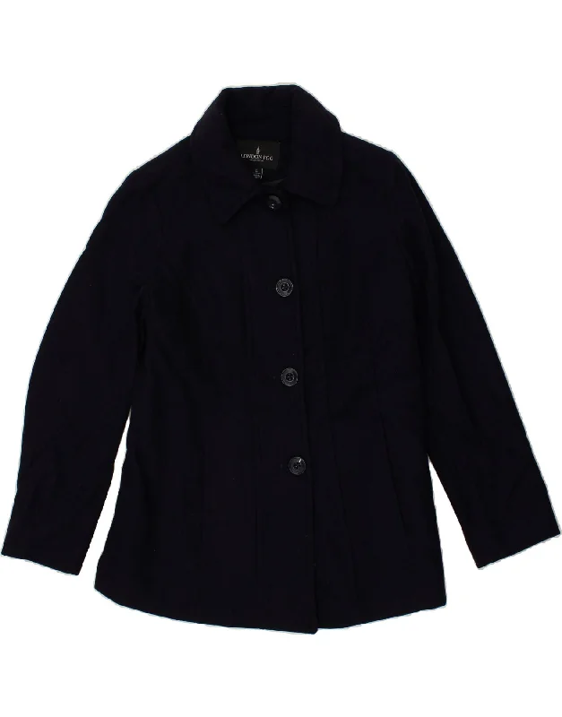 LONDON FOG Womens Overcoat UK 16 Large Navy Blue Wool