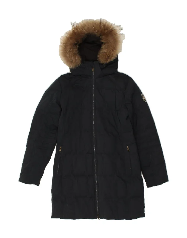 CONTE OF FLORENCE Womens Hooded Padded Coat IT 46 Large Navy Blue