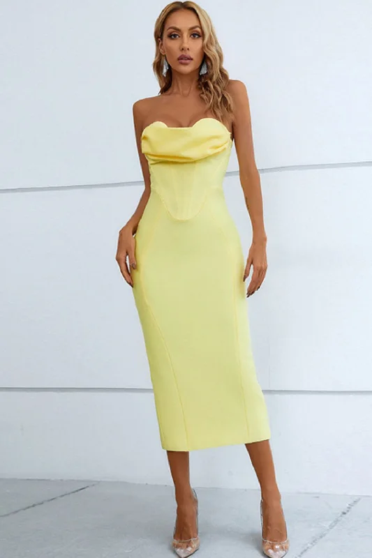 Seam Detail Strapless Sweetheart Neck Bodycon Dress